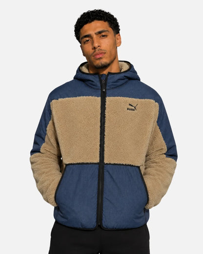 Veste à capuche Puma Sherpa - Beige/Bleu